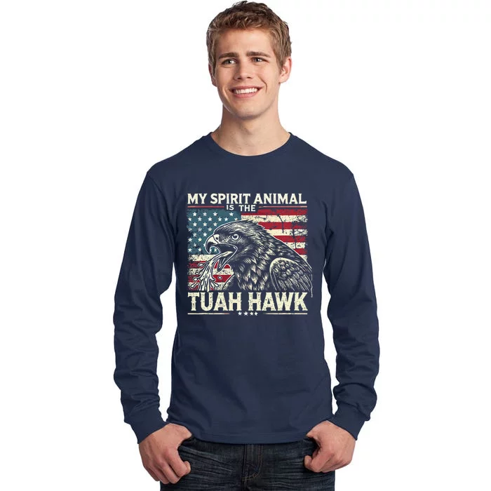 Patriotic Spitting Hawk Tuah Meme Tuah Hawk Spirit Animal Tall Long Sleeve T-Shirt