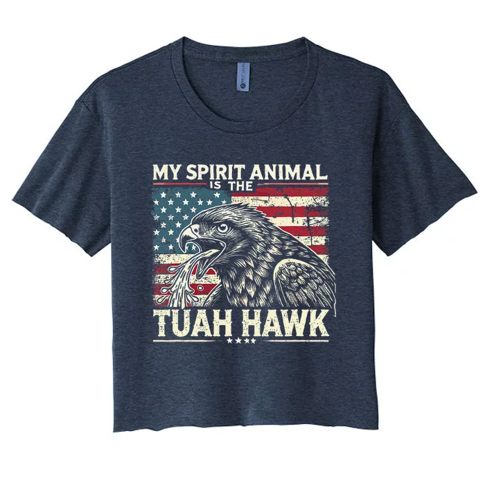 Patriotic Spitting Hawk Tuah Meme Tuah Hawk Spirit Animal Women's Crop Top Tee