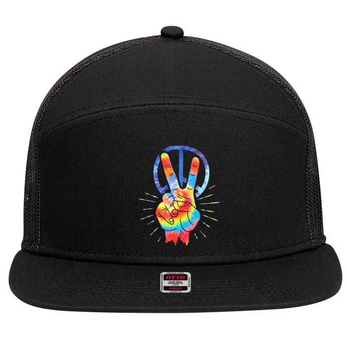 Peace Sign Hand Tie Dye Hippies Christmas 7 Panel Mesh Trucker Snapback Hat