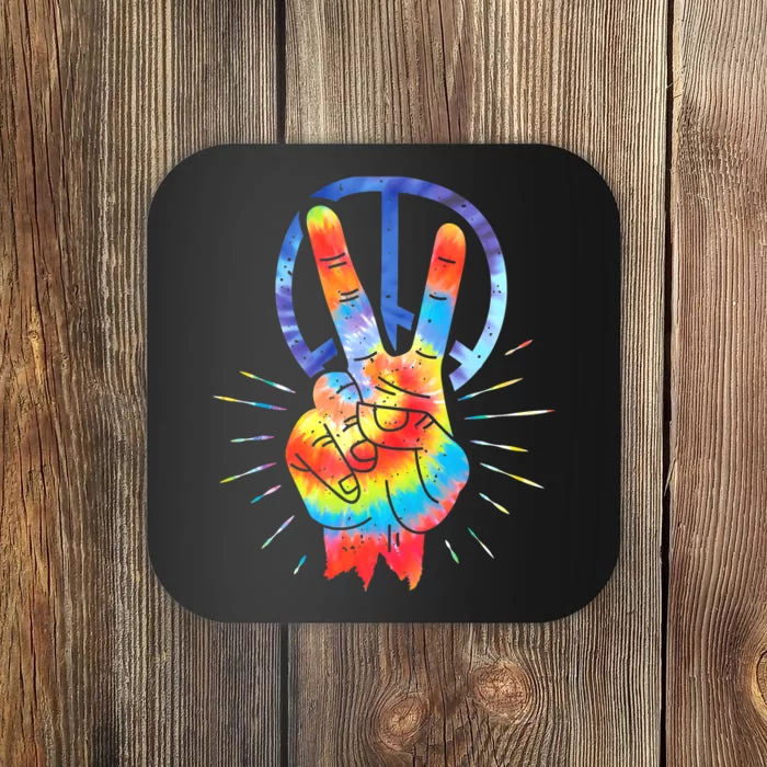 Peace Sign Hand Tie Dye Hippies Christmas Coaster