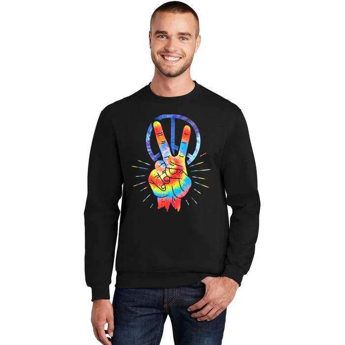 Peace Sign Hand Tie Dye Hippies Christmas Tall Sweatshirt