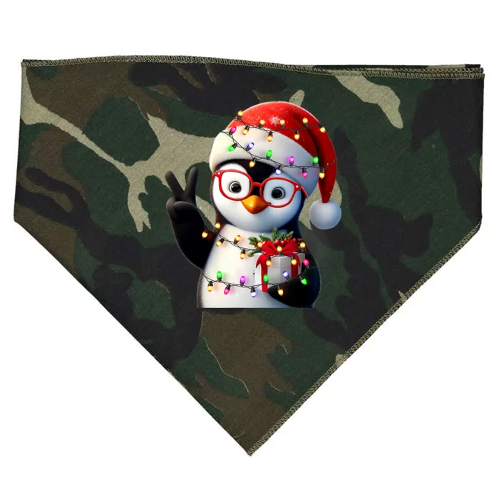 Peace Sign Hand Penguin Santa Christmas Penguin Pajamas USA-Made Doggie Bandana