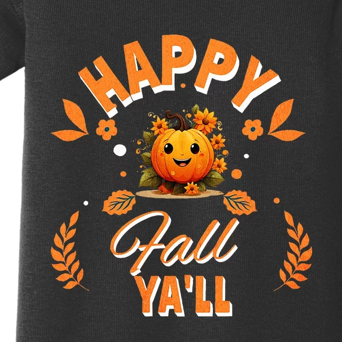 Pumpkin Smiling Happy Fall Yall Print in Orange Text Baby Bodysuit