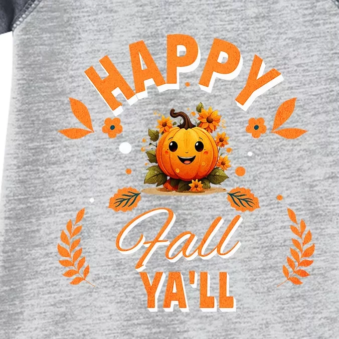 Pumpkin Smiling Happy Fall Yall Print in Orange Text Infant Baby Jersey Bodysuit