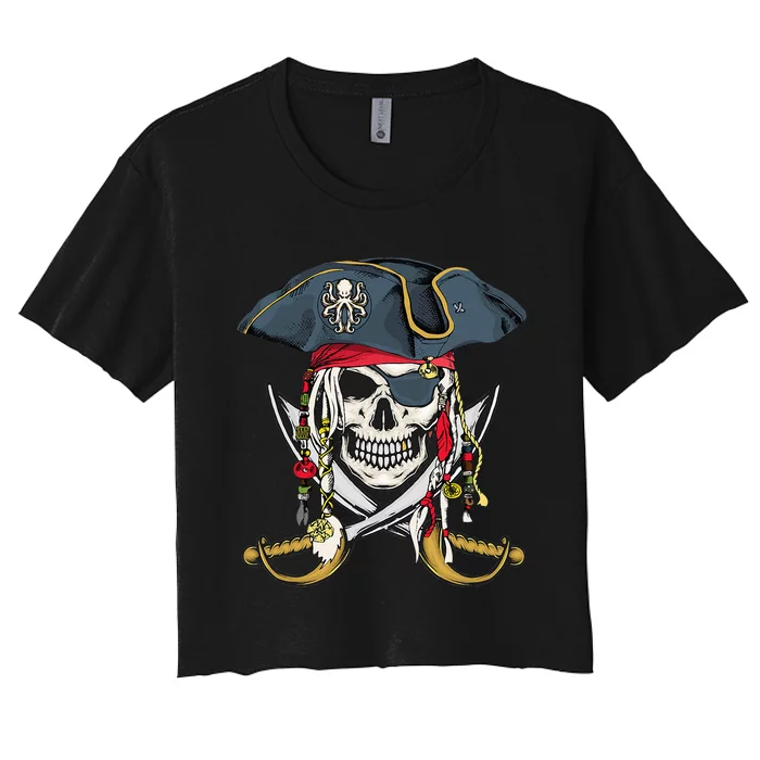 Pirate Skull Halloween Little Kids Ns Women's Crop Top Tee