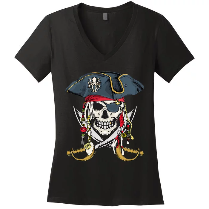 Pirate Skull Halloween Little Kids Ns Women's V-Neck T-Shirt