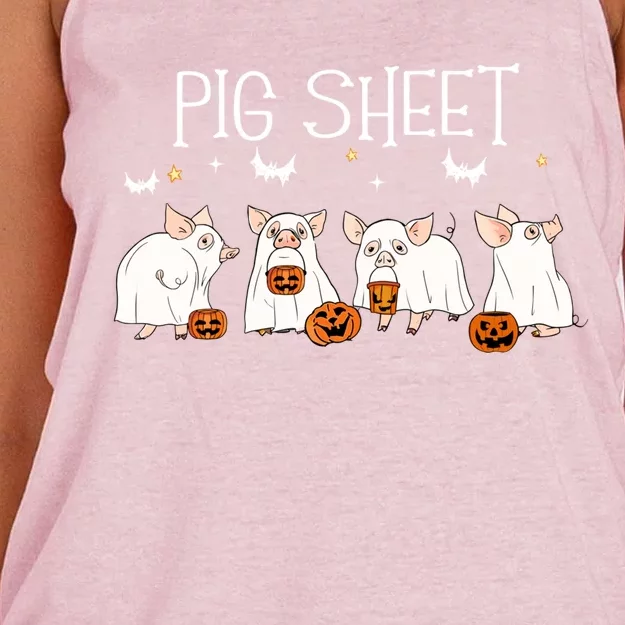 Pig Sheet Halloween Pig Ghost Funny Halloween Farmer Pigs Meaningful Gift Women's Knotted Racerback Tank