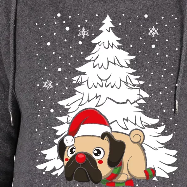 Pug Santa Hat Christmas Tree Dogs Lovers Xmas Pajama Cute Gift Womens Funnel Neck Pullover Hood