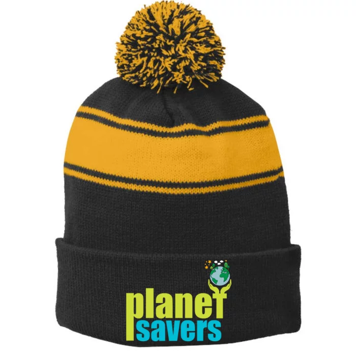 Planet Saver Happy Earth Day Stripe Pom Pom Beanie