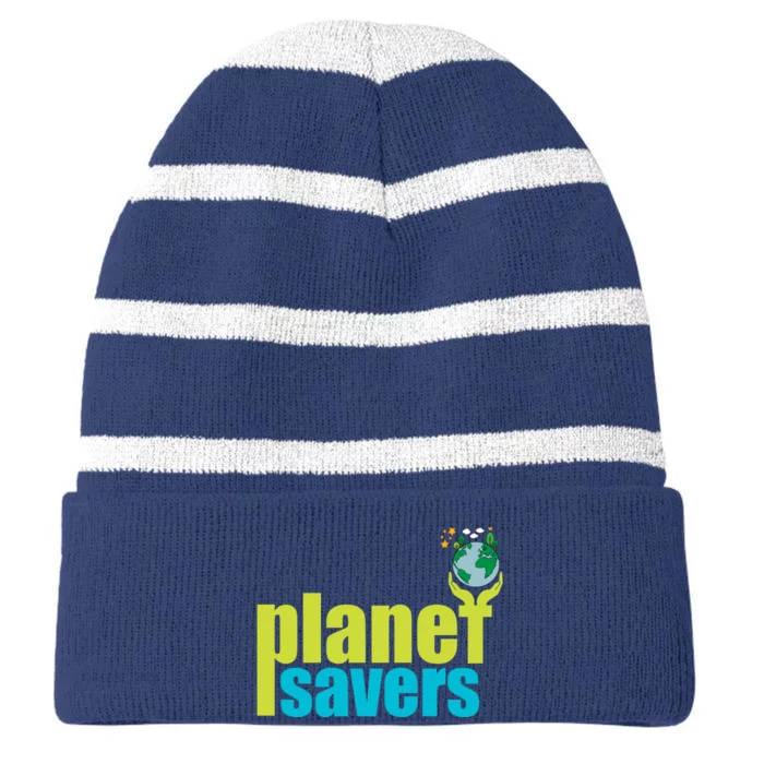 Planet Saver Happy Earth Day Striped Beanie with Solid Band