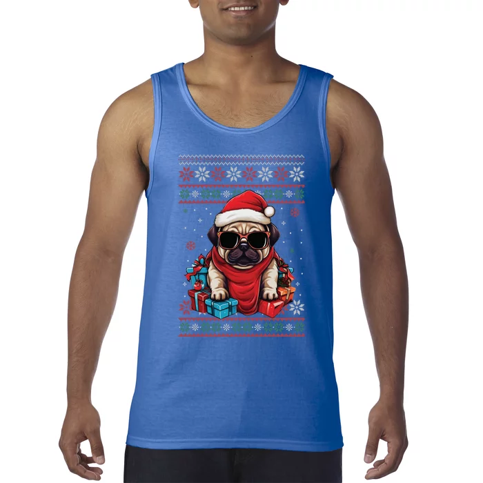 Pug Santa Hat Funny Dog Lovers Xmas Ugly Christmas Sweater Gift Tank Top