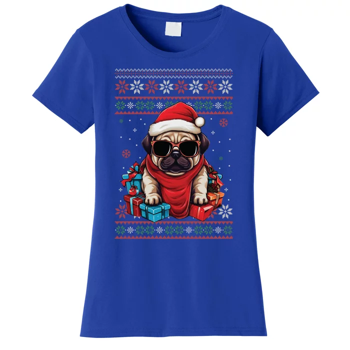 Pug Santa Hat Funny Dog Lovers Xmas Ugly Christmas Sweater Gift Women's T-Shirt