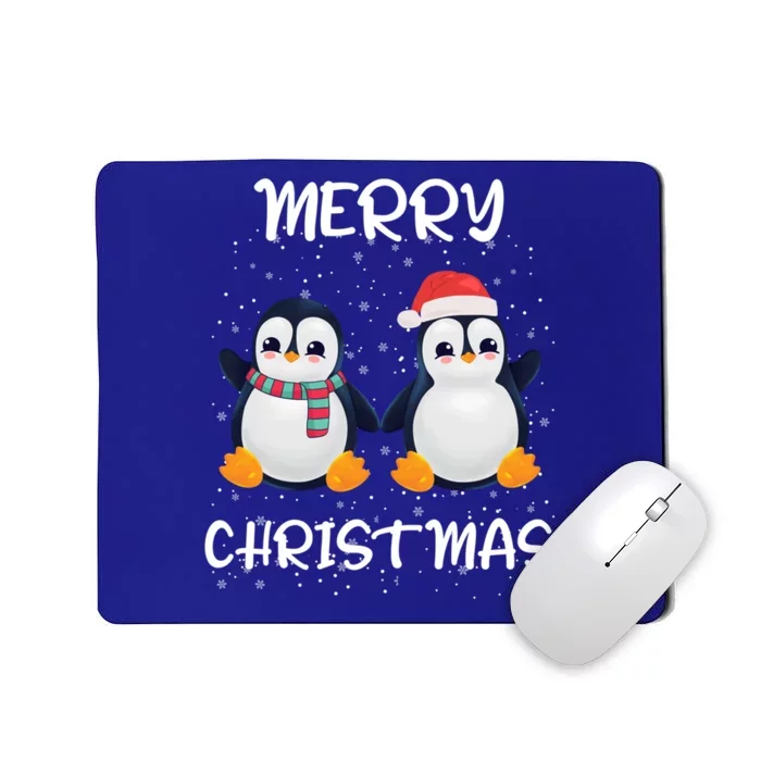 Penguin Santa Hat And Scarf Merry Christmas Penguin Funny Gift Mousepad