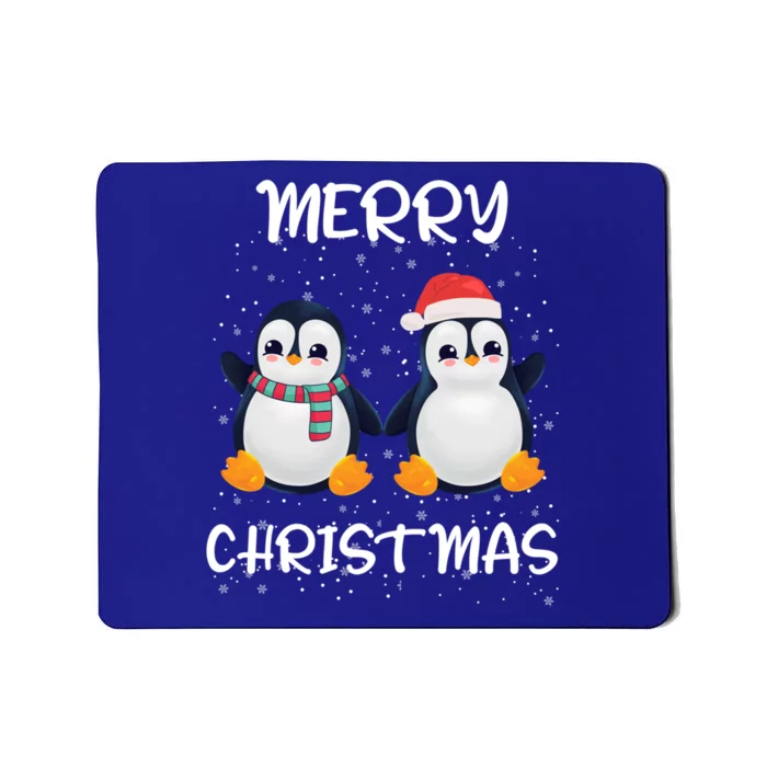 Penguin Santa Hat And Scarf Merry Christmas Penguin Funny Gift Mousepad