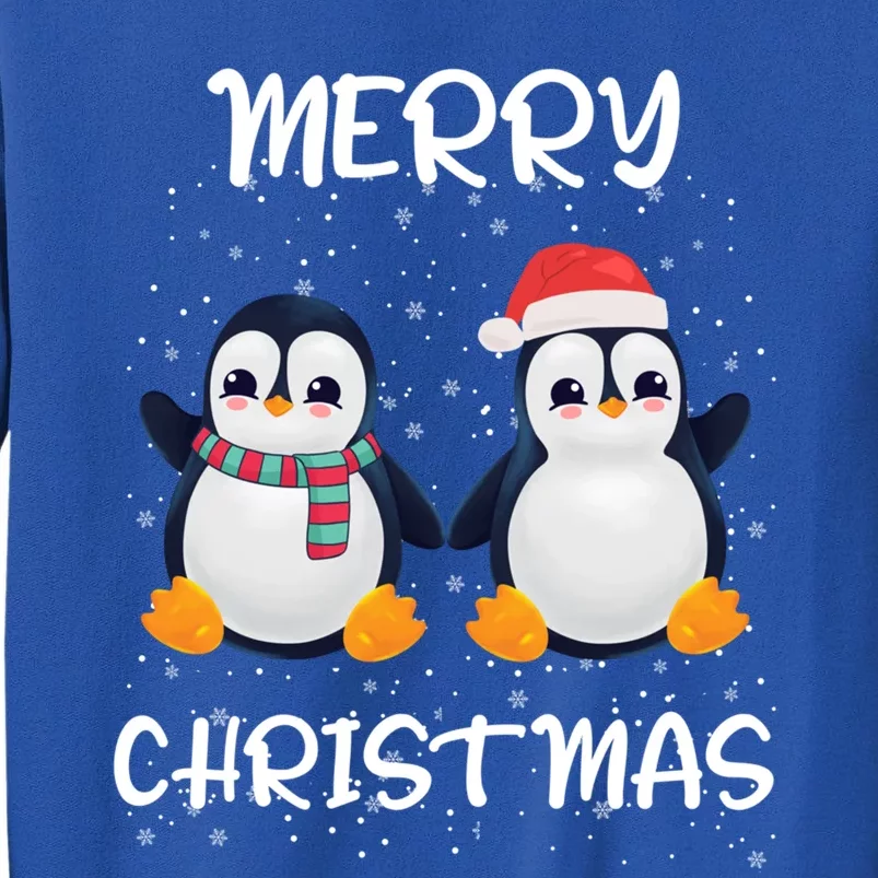 Penguin Santa Hat And Scarf Merry Christmas Penguin Funny Gift Tall Sweatshirt