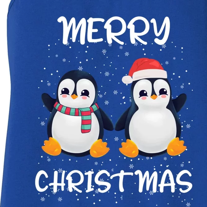 Penguin Santa Hat And Scarf Merry Christmas Penguin Funny Gift Women's Racerback Tank