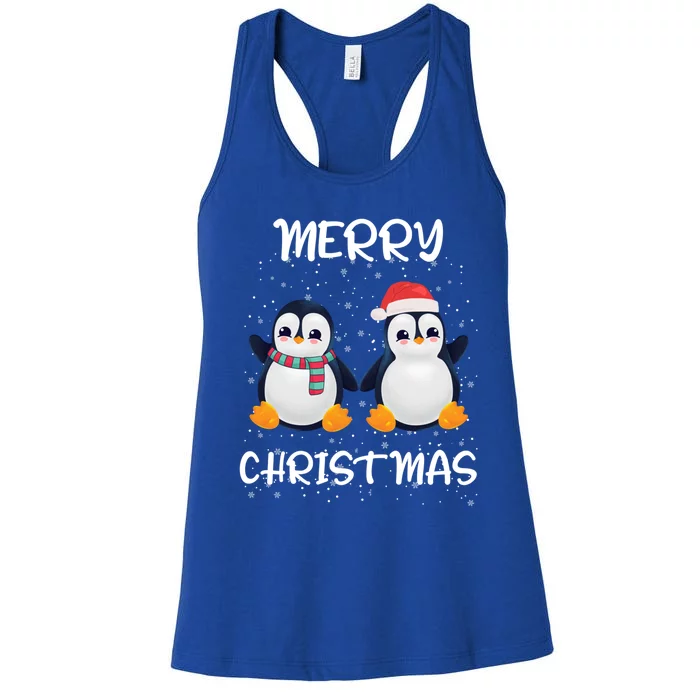 Penguin Santa Hat And Scarf Merry Christmas Penguin Funny Gift Women's Racerback Tank