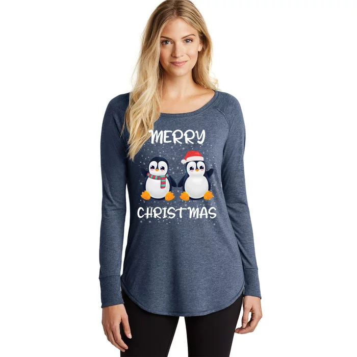 Penguin Santa Hat And Scarf Merry Christmas Penguin Funny Gift Women's Perfect Tri Tunic Long Sleeve Shirt