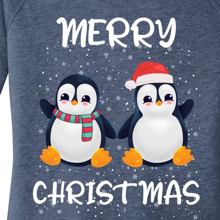 Penguin Santa Hat And Scarf Merry Christmas Penguin Funny Gift Women's Perfect Tri Tunic Long Sleeve Shirt