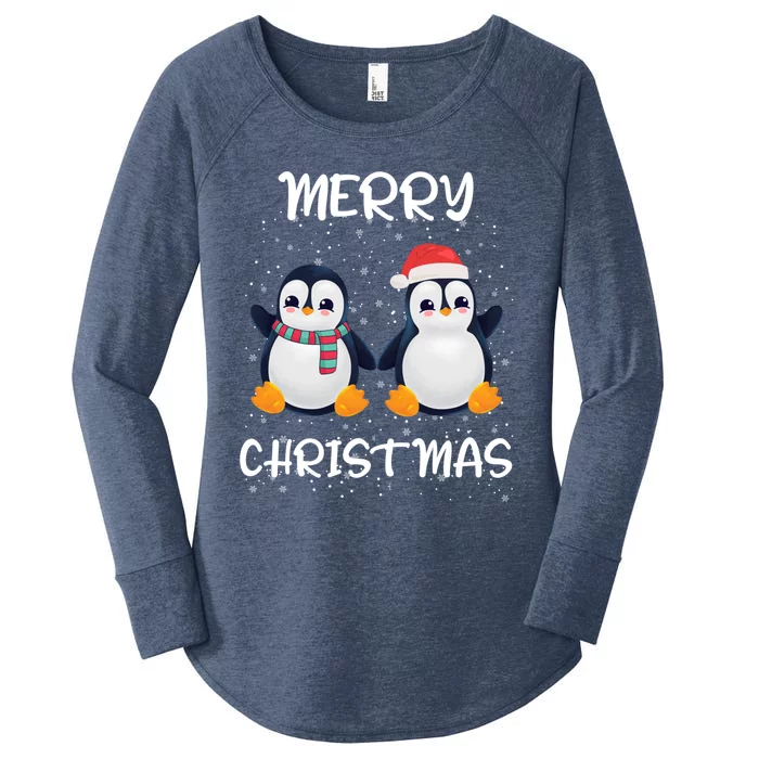 Penguin Santa Hat And Scarf Merry Christmas Penguin Funny Gift Women's Perfect Tri Tunic Long Sleeve Shirt