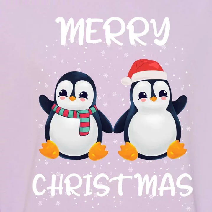 Penguin Santa Hat And Scarf Merry Christmas Penguin Funny Gift Garment-Dyed Sweatshirt