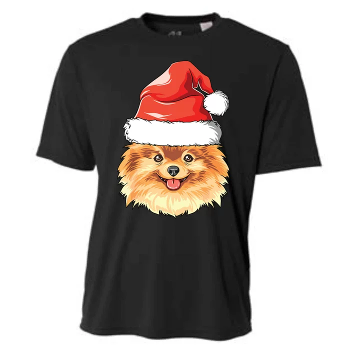 Pomeranian Santa Hat Christmas Pomeranian Cooling Performance Crew T-Shirt