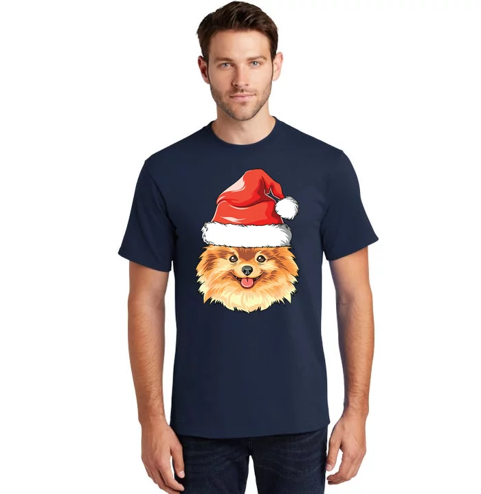 Pomeranian Santa Hat Christmas Pomeranian Tall T-Shirt