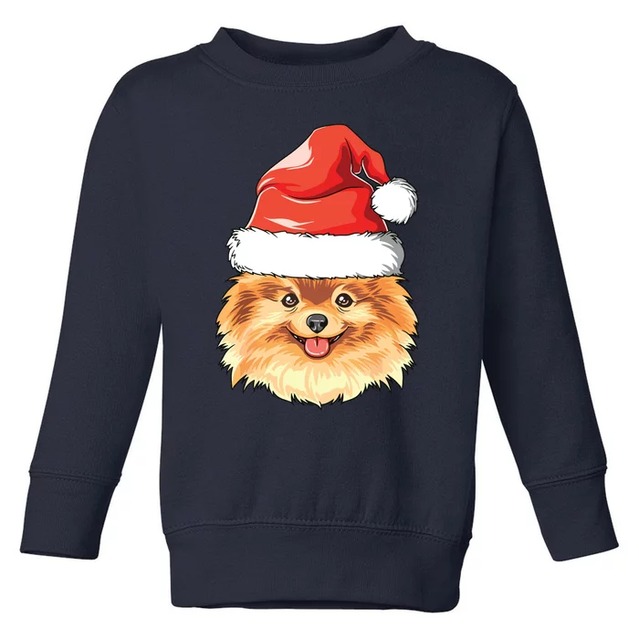 Pomeranian Santa Hat Christmas Pomeranian Toddler Sweatshirt