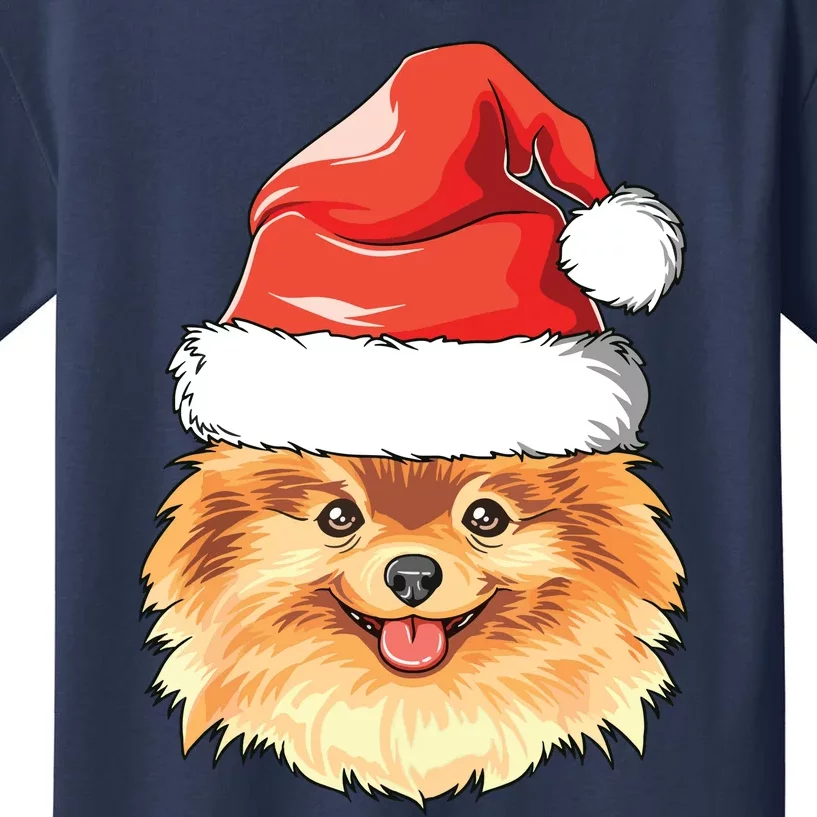 Pomeranian Santa Hat Christmas Pomeranian Kids T-Shirt