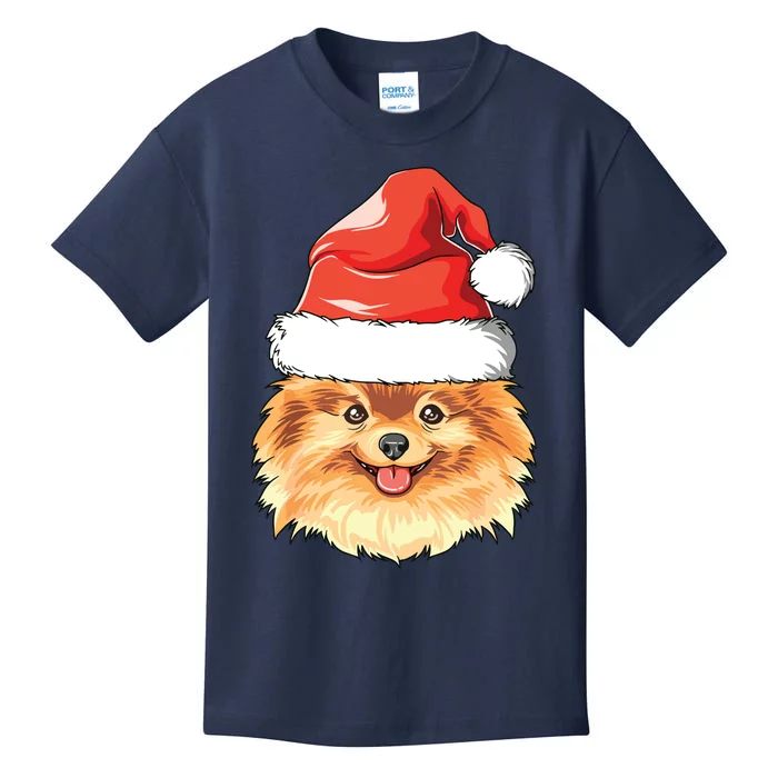 Pomeranian Santa Hat Christmas Pomeranian Kids T-Shirt