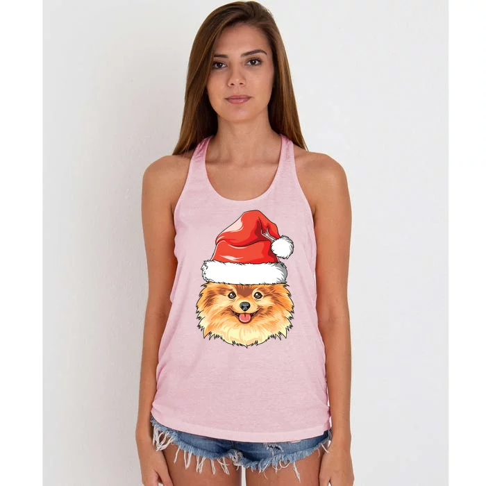 Pomeranian Santa Hat Christmas Pomeranian Women's Knotted Racerback Tank