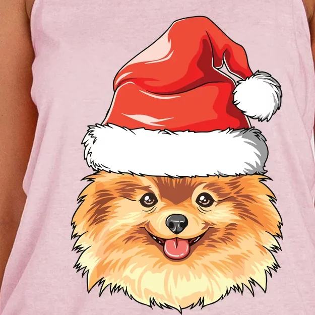 Pomeranian Santa Hat Christmas Pomeranian Women's Knotted Racerback Tank