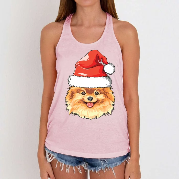 Pomeranian Santa Hat Christmas Pomeranian Women's Knotted Racerback Tank