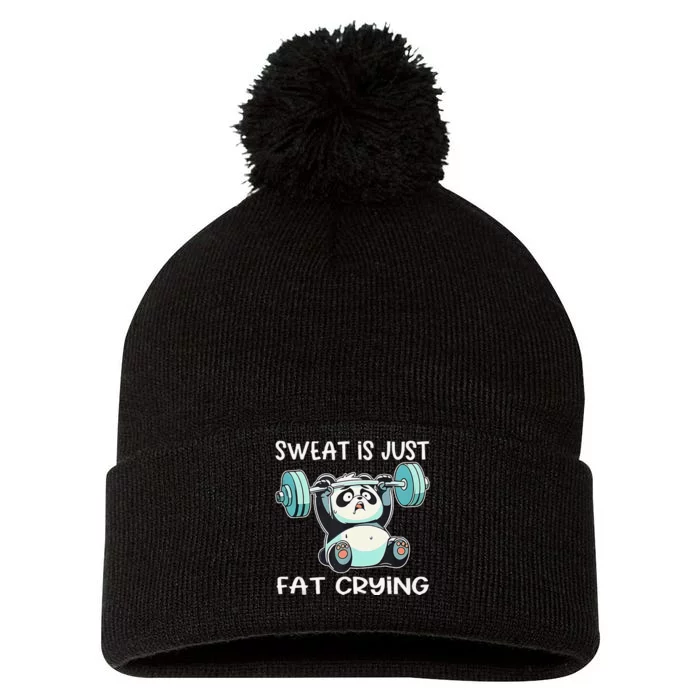 Panda Sweat Is Just Fat Crying Gym Gift Pom Pom 12in Knit Beanie