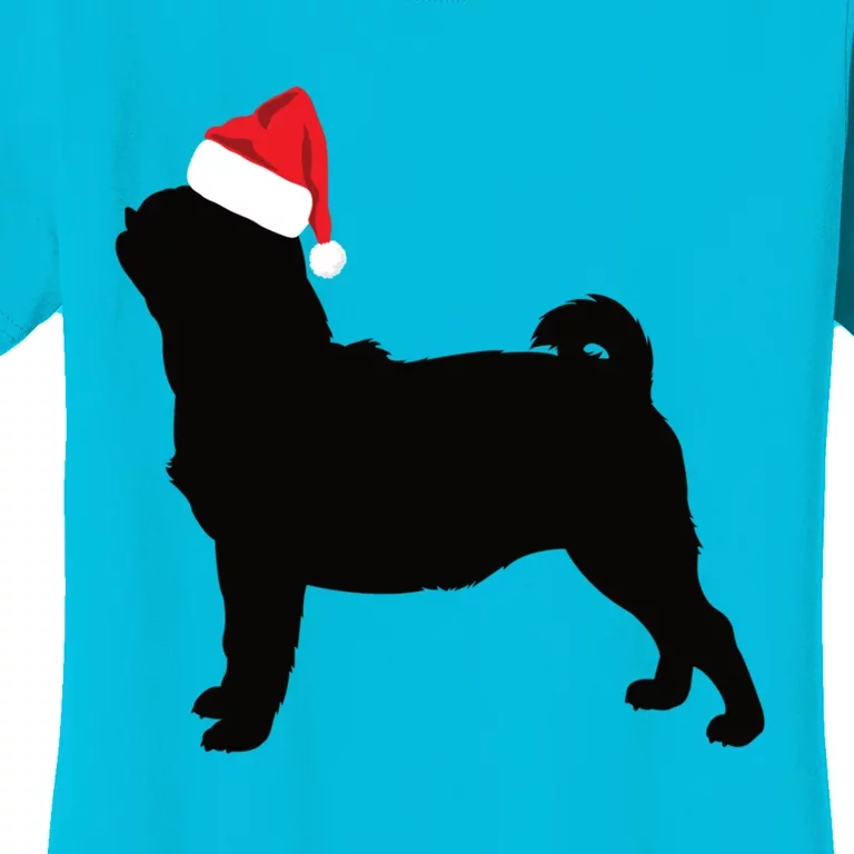 Pug Silhouette In Santa Hat Funny Christmas Dog Lover Funny Gift Women's T-Shirt