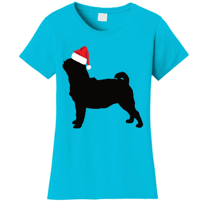 Pug Silhouette In Santa Hat Funny Christmas Dog Lover Funny Gift Women's T-Shirt