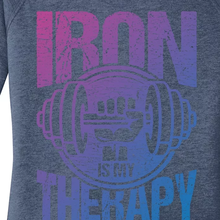 Powerlifting Strong Iron Is My Therapy Fitness Gym Gift Women's Perfect Tri Tunic Long Sleeve Shirt