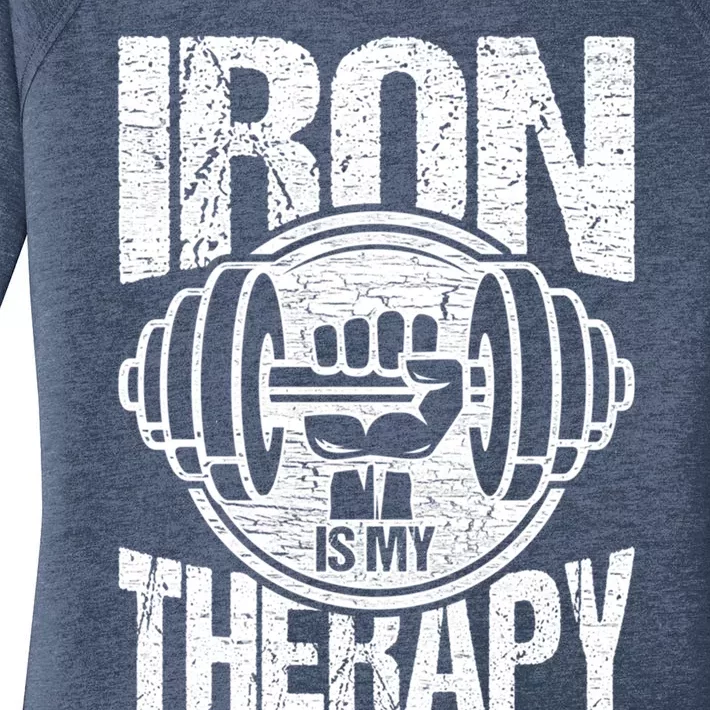 Powerlifting Strong Iron Is My Therapy Fitness Gym Gift Women's Perfect Tri Tunic Long Sleeve Shirt