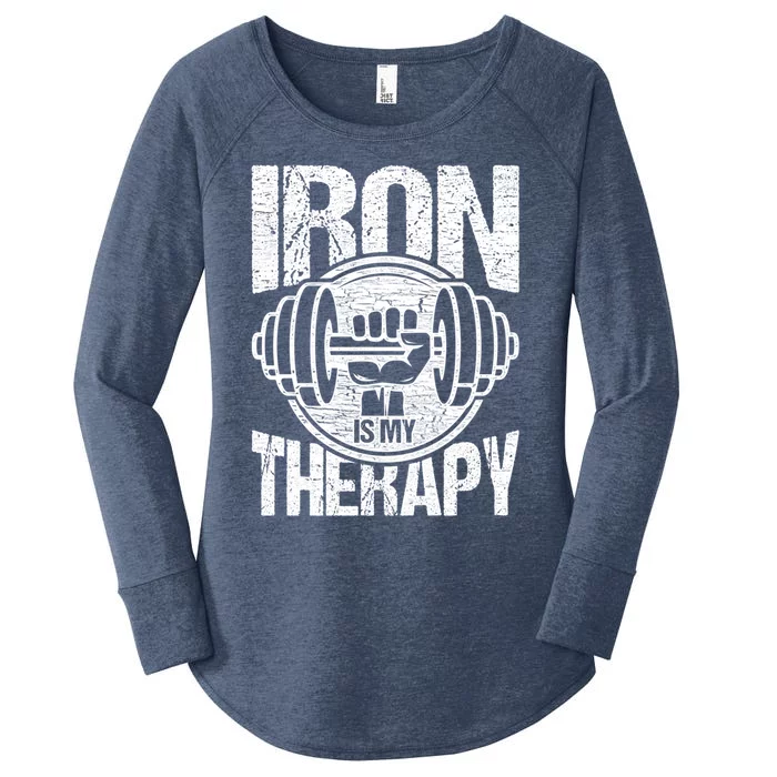 Powerlifting Strong Iron Is My Therapy Fitness Gym Gift Women's Perfect Tri Tunic Long Sleeve Shirt