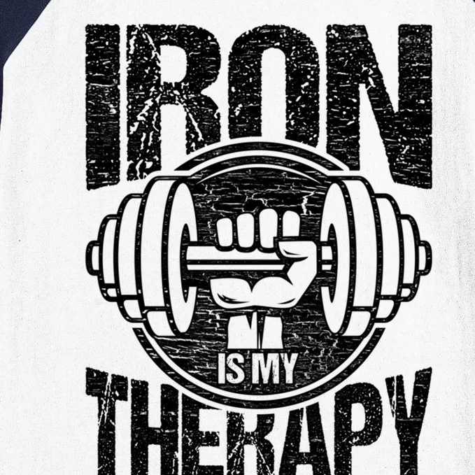 Powerlifting Strong Iron Is My Therapy Fitness Gym Gift Baseball Sleeve Shirt