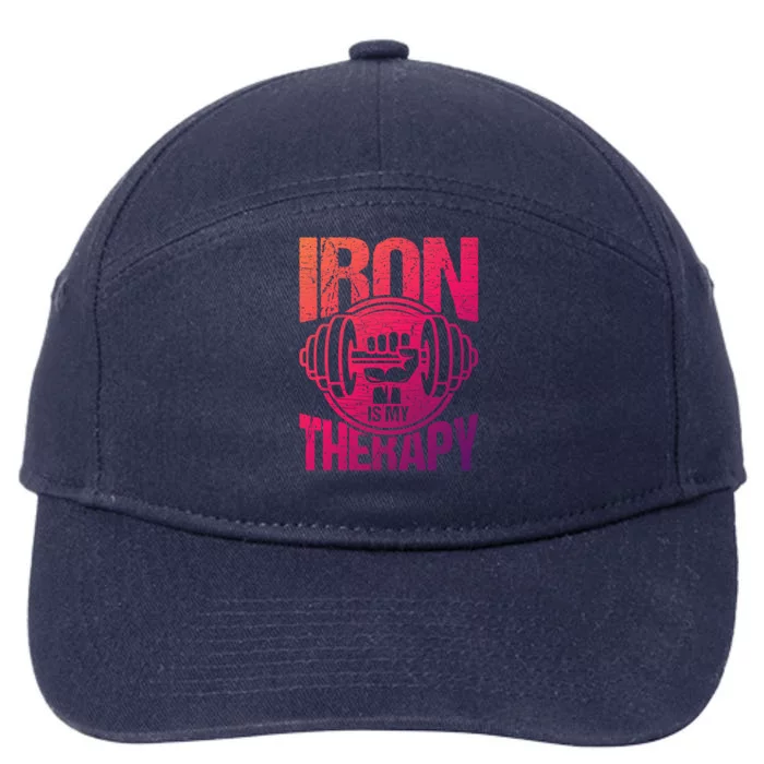 Powerlifting Strong Iron Is My Therapy Fitness Gym Gift 7-Panel Snapback Hat