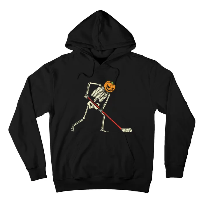 Pumpkin Skeleton Ice Hockey Funny Halloween Sports Player Hoodie