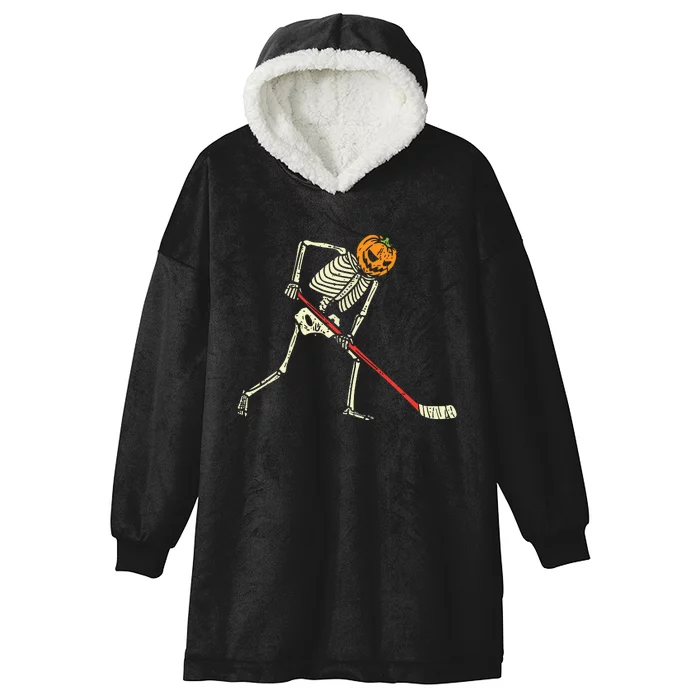 Pumpkin Skeleton Ice Hockey Funny Halloween Sports Player Hooded Wearable Blanket