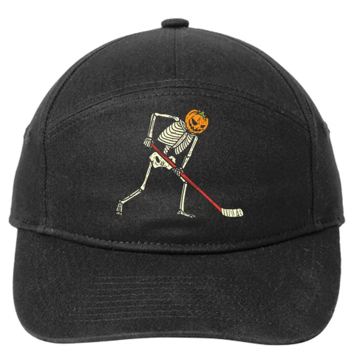 Pumpkin Skeleton Ice Hockey Funny Halloween Sports Player 7-Panel Snapback Hat