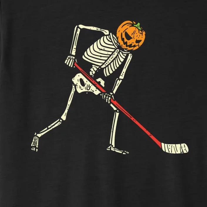 Pumpkin Skeleton Ice Hockey Funny Halloween Sports Player ChromaSoft Performance T-Shirt