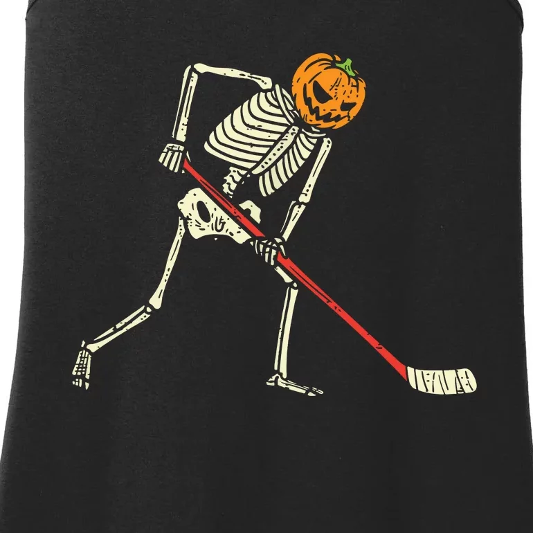 Pumpkin Skeleton Ice Hockey Funny Halloween Sports Player Ladies Essential Tank