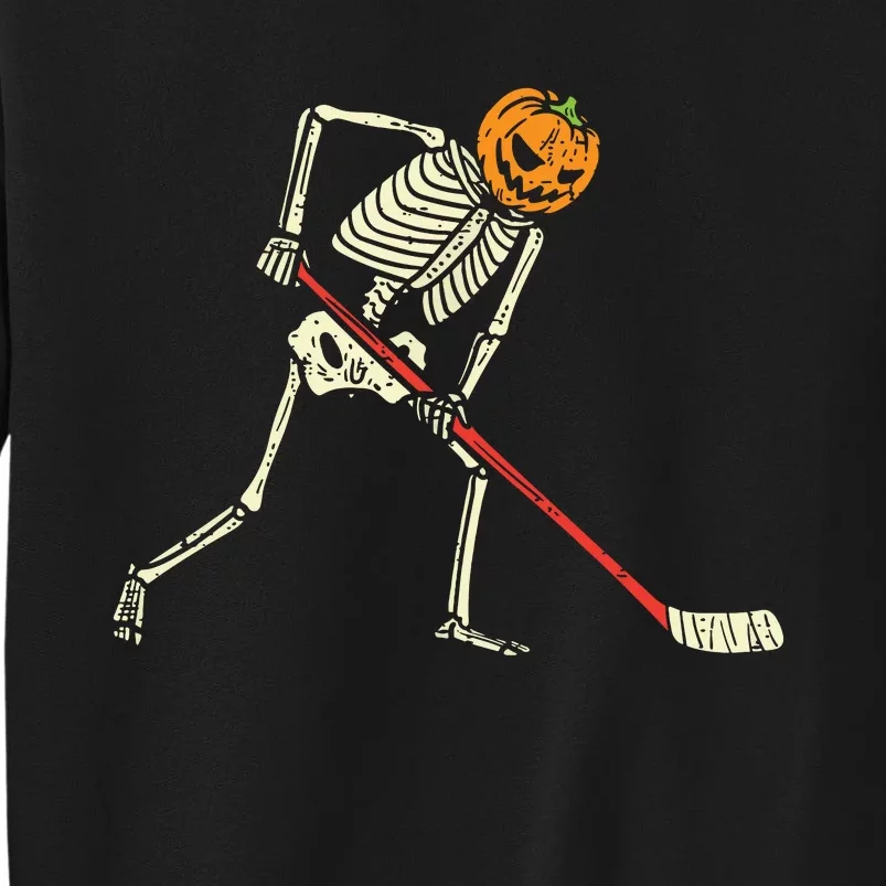 Pumpkin Skeleton Ice Hockey Funny Halloween Sports Player Tall Sweatshirt