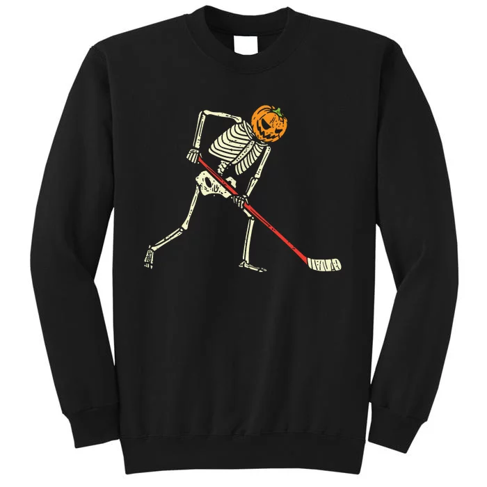 Pumpkin Skeleton Ice Hockey Funny Halloween Sports Player Tall Sweatshirt