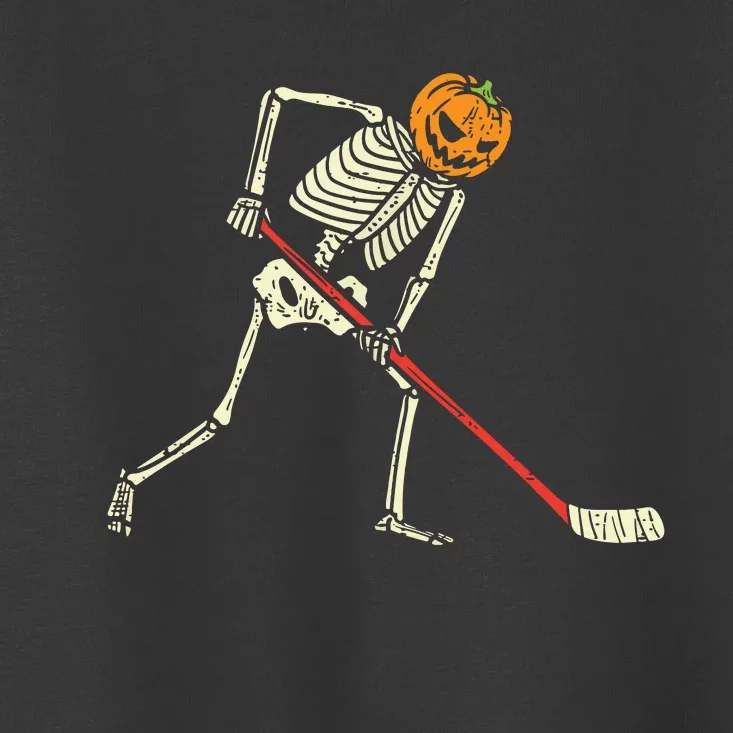 Pumpkin Skeleton Ice Hockey Funny Halloween Sports Player Toddler T-Shirt