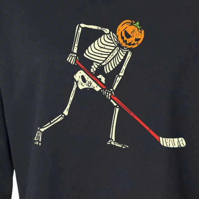 Pumpkin Skeleton Ice Hockey Funny Halloween Sports Player Cropped Pullover Crew